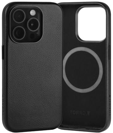 TORRO Case Compatible with iPhone 15 Pro – Premium Leather MagSafe Compatible, Slim Bumper Case (Black)