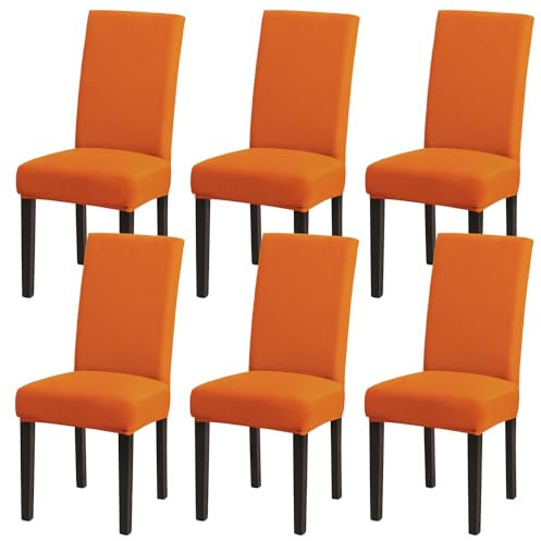 mafudoxi Stuhlhussen 6er Set, Stretch Abnehmbare Waschbar Stuhlbezug, Stretch Stuhlhusse mit Gummiband, für Hotel, Bankett, Restaurant, Haus, Party, Hochzeit(Orange, 6Stück)