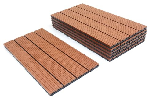 Daromigo WPC Terrassenfliesen 30x60cm 12er Set für 2m² Holzfliesen Balkon, Balkon Bodenfliese, Bodenbelag Gartenplatten Terrasse Garten Balkonbodenbeläge, Braun