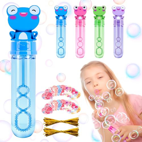 Anstore Seifenblasen Set Frösche,8 Stück Seifenblasen Kinder in 4 Farben,Cartoon Griff Seifenblasen Stäbe mit Liebe Karte Geeignet für Seifenblasen Hochzeit,Geburtstag, Party(mit 10 Geschenkkarte)