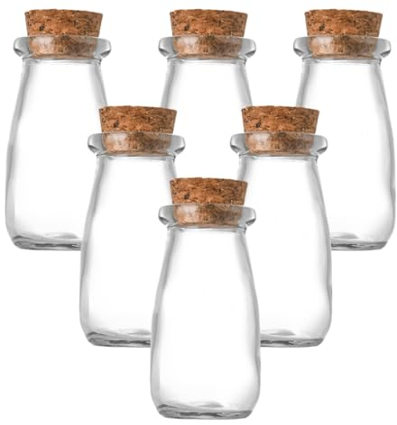 MEETOZ 6 Pack - 200ml Mini Glass Bottles,with Cork Stoppers Milk Glass Bottles,Small Glass Favor Jars Yogurt Pudding Glass Storage Jars for Party Favors (200ml-6Pack)