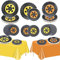 PIXHOTUL 62 Pcs Race Car Party Decorations, Tyre Paper Plates, Napkins, Yellow & Orange Tablecloths, Serves 20, Boy Kids Birthday Party