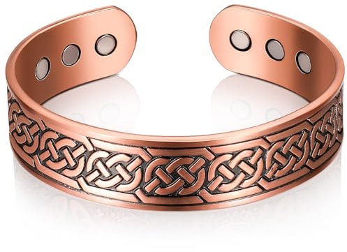 Otuuz Magnetisches Kupferarmband für Herren und Damen Magnetarmband aus Kupfer Armreif Solides Armband mit 6 Magneten Rotes Verstellbares Energien Armband mit Samtbeutel(Bronze,Wikingeraxt)