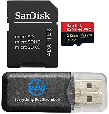SanDisk Carte mémoire MicroSDXC Extreme Pro 512 Go avec adaptateur compatible avec GoPro Hero 10 Black Action Cam (SDSQXCD-512G-GN6MA) V30 4K C10 avec 1 lecteur de carte micro SD Everything But