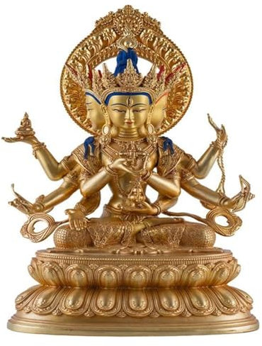 NIUSABOU Estatua de Buda de la Victoria de Cobre Puro Dorado, Adorno Tibetano Decorativo