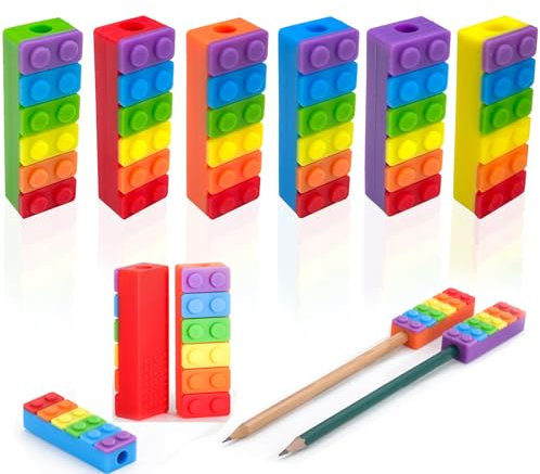 Regenbogenbausteine ​​Silikonbeißring 6St Silikon Kaustab Regenbogen, Beißring Bleistiftaufsatz, Gute Flexibilität Sensorisches Kauspielzeug, für Kinder mit ADHS, Zahnen, Beißende