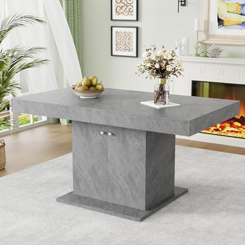 Wiuzo Ausziehbarer Esstisch betonoptik, Esstisch mit Stauraum, rechteckiger esszimmertisch 140/180 * 80 * 76cm, Platzsparender multifunktionaler Küchentisch (Grau)