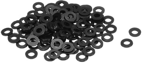 QUARKZMAN 120 Pcs Arandelas Planas, Pasacables de Nylon M4 4Mm Id 8Mm Od 1Mm de Grosor Arandela Lisa Arandelas de Plástico para Juntas de Hojas de Plástico Espaciadors, Negro