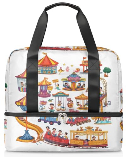 Cartoon Freizeitpark Sporttasche für Damen Herren Kirls Jungen Mädchen 21 l Wochenende Übernachtungstasche nass getrennte Tragetasche für Reisen Fitnessstudio Yoga, farbe, Big, Taschen-Organizer