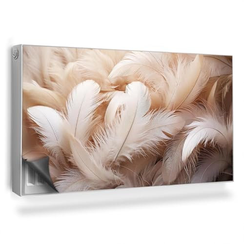 Couverture Magnétique 110x60 cm Anti-poussière Facile à Installer Protège et Décore Cache Radiateur Tapis Design pour Radiateurs - Plumes Lumineuses et Chaleureuses, Contraste, Espace