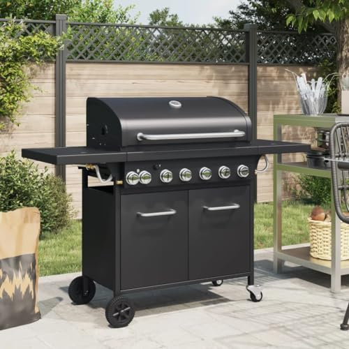Barbecue à gaz avec 7 brûleurs en acier revêtu par poudre noire