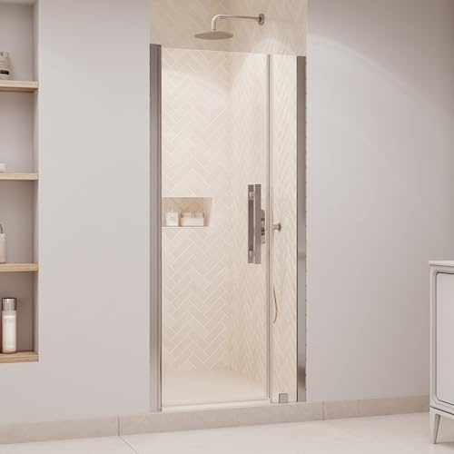 OVE Decors Pasadena 33 3/4 to 35 3/4 in. W x 72 in. H Alcove Frameless Pivot Shower Door in Satin Nickel, 2025