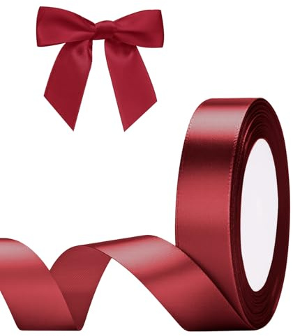 G2PLUS Burgunderrot Satinband 20mm, Dekoration Geschenkband, 22m Schleifenband zum Bastel, Burgunderrot Satin Dekoband für Geschenkverpackung, Dekoration