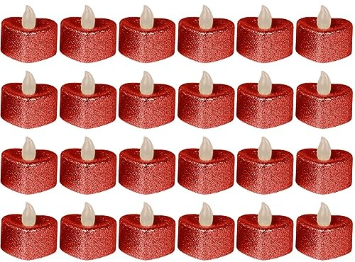 HOMSFOU LED Herzkerzenlampe Rot, Flammenlos, Batteriebetrieben | Kunststoff, mit Zellbatterie, Herzförmig, ohne Rauch, ohne Grat, 24 Stück für Dekoration