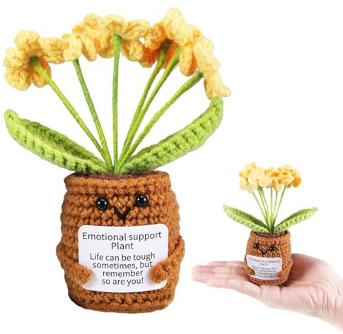 iewrtcin Positive Gifts,Emotional Support Crochet,Yellow Crochet Flower Pot Plant,Handmade Crochet Emotional Support Plant Suitable for Friends Family Office Party Decoration