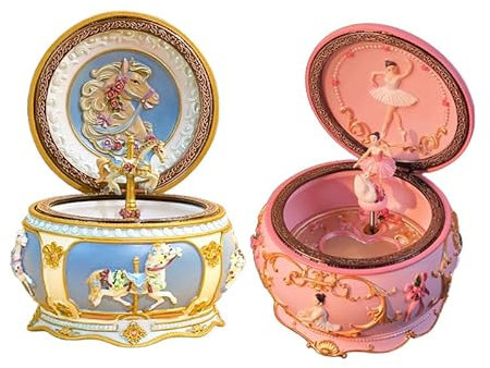 Klassische Karussell-Pferd-Spieluhr, LED-Lichter, personalisierter Text und Musik, funkelndes Kunstharz, geschnitzt, mechanisches Sammlerstück