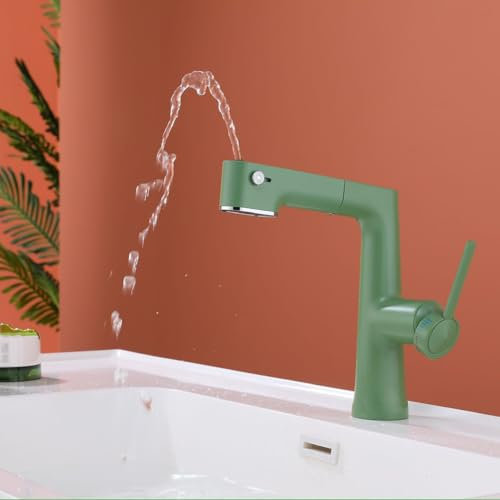 Robinet Mitigeur Salle de Bain avec Douchette Rotation 360° Relevable Robinet Lavabo Fontaine Monocommande,vert