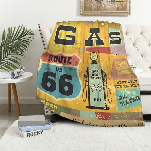 MAAPCHP Kuscheldecke Flauschig Decke Fleecedecke Vintage-Tankstellenschild auf der Rout Wohndecke Warm Winter Weich,Decke Couch Blanket,Wohn- & Kuscheldecken 76 x 100 cm,Sofa überwurfdecke