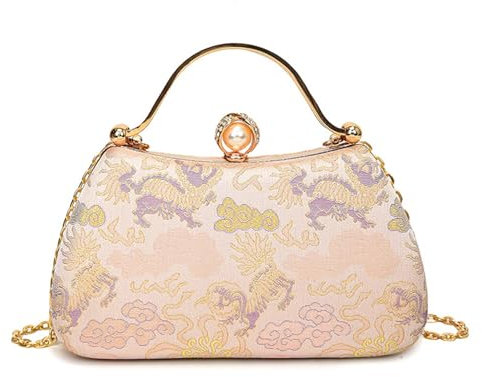 CORIOS Women Evening Bag Embroidery Clutch Vintage Handbag Bridal Wedding Purse Elegant Shoulder Crossbody Bag Luxious Top Handle Bag for Banquet Cocktail Prom Party Pink