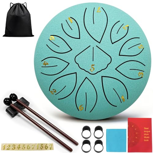 Taechalingo Zungentrommel 6 Zoll 11 Töne,Small Steel Tongue Drum,Steel Tongue Drum Klein,mit Zungentrommel Liederbuch,Schlagzeug Sticks und Stoffbeutel,Meditation Yoga Klangheilung