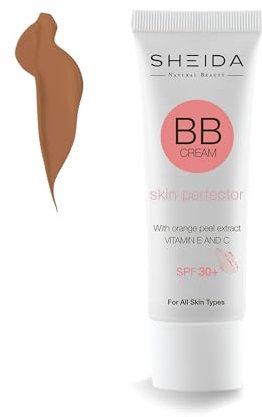 SHEIDA BB Creme, Getönte Tagescreme mit SPF 30+, 24h Feuchtigkeit und Hautoptimierer für einen ebenmäßigen Teint, angereichert mit Vitamin E & C (Dunkel, 50 ml)