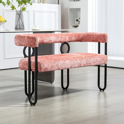 AUKWIK Doppelsofa aus Chenille mit abgerundete Rückenlehne, Esszimmerstuhl für Breiter Sitz, 2 Sitzer Sofa, Polsterstuhl mit Metallbeine, Esstisch Stuhl für Esszimmer Wohnzimmer und Küche, Rosa
