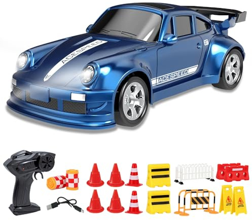 XPJBKC RC Drift Car, 1:64 Mini Drift Auto Ferngesteuert, Ferngesteuertes Auto 4WD mit Beleuchtung, 2,4 GHz Rennauto Ferngesteuert, Mini RC Drift Car mit Hindernismodell, für Kinder, 15KM/H