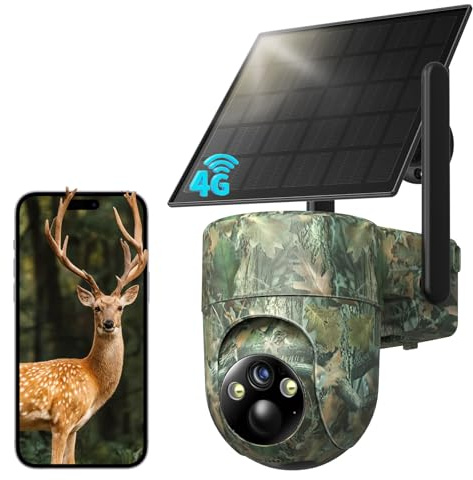 SEHMUA 4G Caméra de Chasse Solaire avec Carte SIM, Caméra Surveillance Carte SIM Exterieur avec Détection Mouvement,2K Vision Nocturne Coloré, Audio Bidirectionnel, 360° Rotation, Etanche IP66