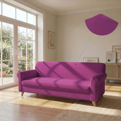 PIU BELLO Copridivano Bielastico Elasticizzato con Braccioli Sagomati – Copri Divano 4 Posti Estensibile 220–270 cm, Salvapoltrona Antimacchia, Lavabile in Lavatrice, Tessuto Premium - FUCSIA