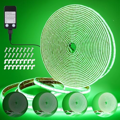 StarryEver COB LED Streifen Außen Strom, 10M 3200LED Grün IP67 Wasserfest LED Stripes Dimmbar Outdoor, Lichtband LED Selbstklebend, LED Band für Garten Balkon Küche Innen Wohnzimmer
