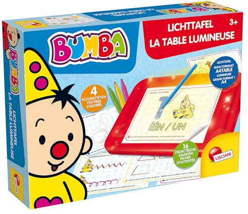 Lisciani - BUMBA - Leuchttisch A4 - Pädagogisches Spielzeug Für Kinder 3 Jahre+ - Leuchtkasten Mit 16 Aktivitätskarten Und 4 Filzstiften - Zeichenbrett Für Buchstaben, Zahlen Und Formen