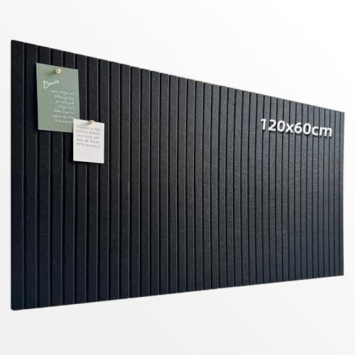 LeKuni Grand tableau feutrine pour Bureau 120x60 cm, Lot de 8 panneaux Muraux en feutre avec autocollante et punaises, tableau photo/memo/affichage pour école, maison, cuisine -Noir