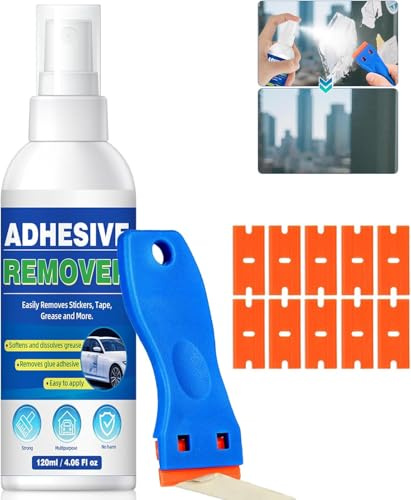 Rimuovi Colla Spray, Potente Rimuovi Colla Adesivi con Raschietto, Pulizia dei Residui Appiccicosi, Rimuovi Silicon per Etichette, Adesivi, Nastro Adesivo da Finestre, Vetri, Auto, Legno, Cera