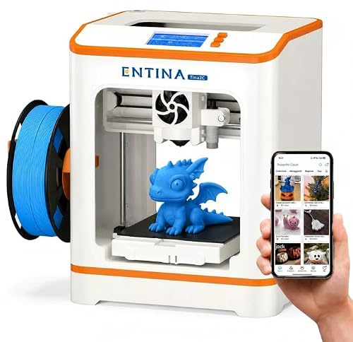 Entina Tina2C 3D Printer Friendly for Beginners, Ready to Print in 5 Mins | Fully Assembled, Auto Levelling Mini 3D Printer, APP & WiFi Control, 3000+ Printable Models, Easy & Friendly for Home, STEM