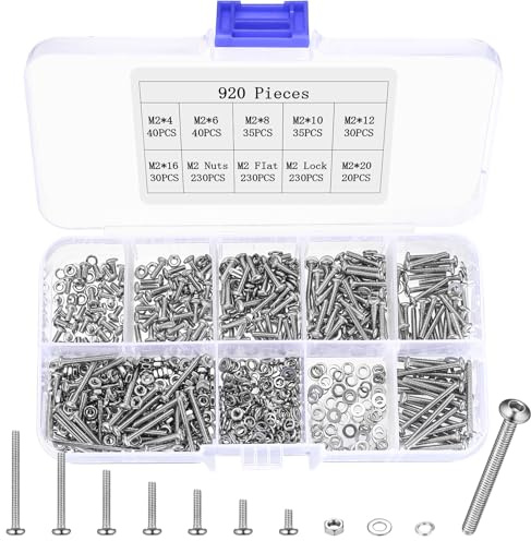 920 PcsVis M2, Vis à Tête Cylindrique à Six Pans Creux M2, Vis à Tete Bombée en acier inox et écrous, boulons à tête hexagonale et écrous, boulon avec écrou rondelles
