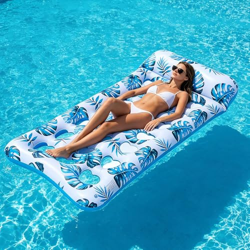 Colchoneta Piscina Adultos, HOVCEH 176 x 86 cm Colchonetas Hinchables para Piscinas con Agujeros, Flotador Piscina Adulto con Reposacabezas para Lago, Playa, Piscine, Diversión Acuática