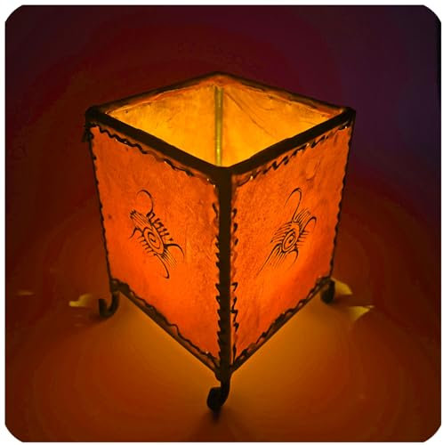 Windlicht Teelichthalter Kerzenhalter aus Leder Orient marokkanisch Deko Sonne Color Orange