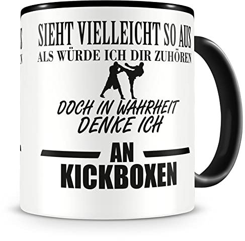 Samunshi® Ich denke an Kickboxen Tasse Kaffeetasse Teetasse Kaffeepott Kaffeebecher Becher 300ml schwarz