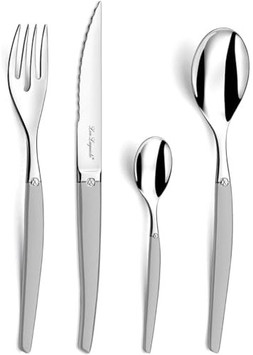 Lou Laguiole Chorro Cubiertos de Mesa/Estuche para 6 Personas, Inoxidable, Acero Arenado, 24 couverts de Table