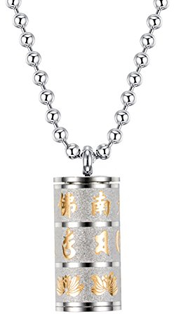 PAURO Men's Stainless Steel Buddhist Mantra Om Mani Padme Hum Openable Cylinder Bottle Prayer Wheel Necklace Gold and Silver