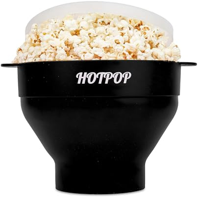 The Original Hotpop Mikrowellen-Popcorn-Popcorn-Maker, Silikon-Popcorn-Maker, faltbare Schüssel, BPA-frei und spülmaschinenfest, 20 Farben erhältlich, Schwarz