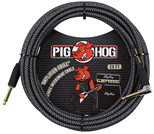 Pig Hog PCH20AGR Right-Angle 1/4 to 1/4 Amplifier Grill Guitar Instrument Cable, 20 Feet