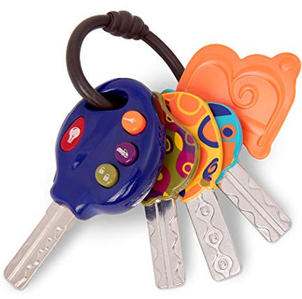 B. toys - LucKeys - Bleu - Clés de voiture sur porte-clés avec lampe de poche et sons de voiture - Pour les bébés et les enfants, 10 mois Plus