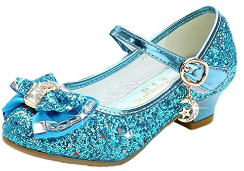 mama stadt Prinzessin Schuhe Mädchen Glitzer Schuhe Kinder Stöckelschuhe Mädchen Pailletten Prinzessin Cosplay Schuhe Partys Hochzeiten Klett Sandalen Elegante Mädchen Schuhe mit Absatz, Blau/ 27