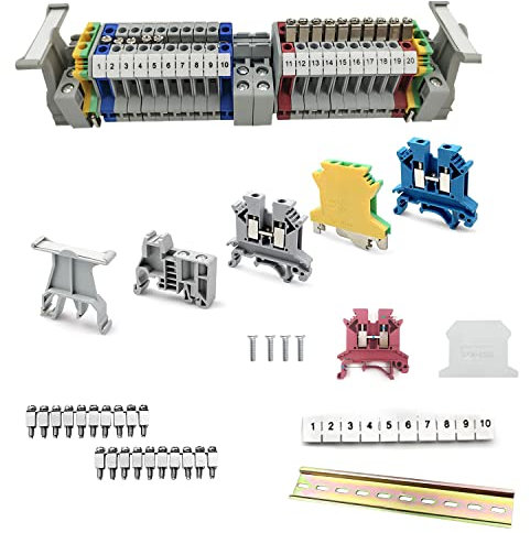 YUE QIN 20 Stück UK/2.5B Reihenklemmen Hutschiene DIN Schienenanschlussblocks Kit Durchgangsklemme Kit Geeignet für Automatisierungsprojekte,Garage,DIY-Projekte Stromkreisumwandlung