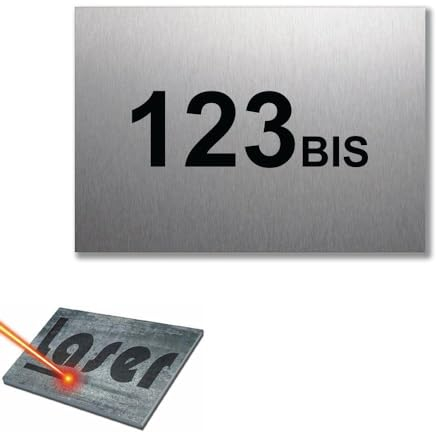 Placa grabada número de buzón autoadhesivo, 10 x 7 cm, aluminio cepillado