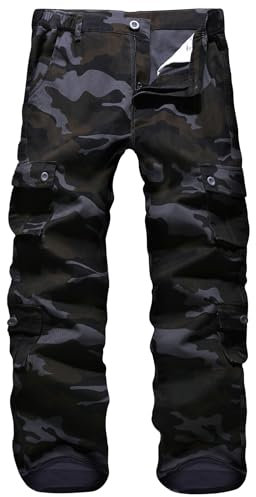 APTRO Herren Cargo Hose Camouflage Hose Arbeitshose Outdoor Lange Baumwolle Leichte Hose mit 8 Tachen LT01 Schwarz 38