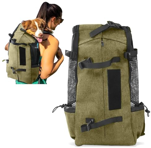 PETCUTE zaino per cani gatti Borsa trasportino Porta Cani Zaino Trekking per Gatti Regolabile Zainetto per Viaggi Animali Taglia Grandi Carico Massimo16,5 kg Marrone chiaro