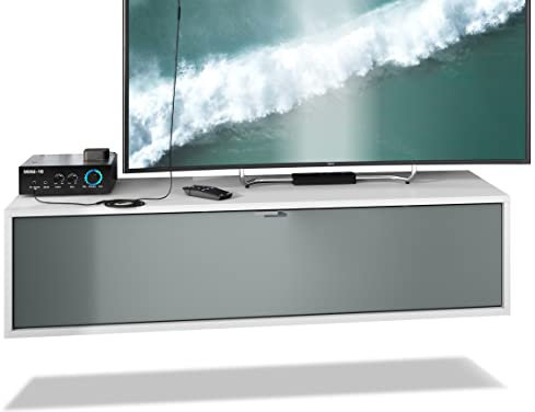 Vladon TV Board Lana 120 Mobile da Parete Porta TV 120 x 29 x 37 cm, Struttura in Bianco Opaco, Frontali in Grafite Satinato | Ampia Scelta di Colori