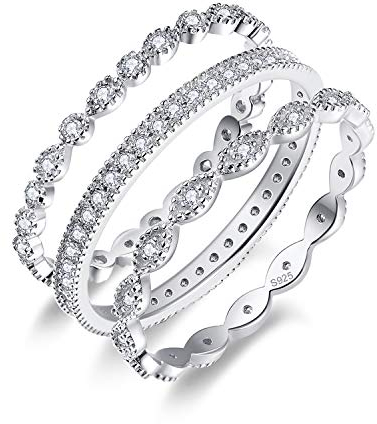 BONLAVIE Eheringe für Frauen Jahrestag Eternity Bands Womens 3 Stackable Ringe CZ Engagement Braut 925 Sterling Silber Ring Sets Größe 60(19.1)